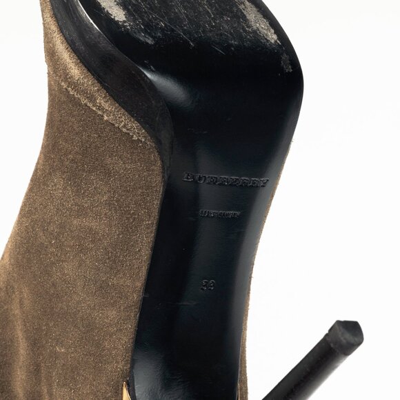 Burberry Pelling Khaki Suede Fringe Peep-Toe Booties - Picture 5 of 10